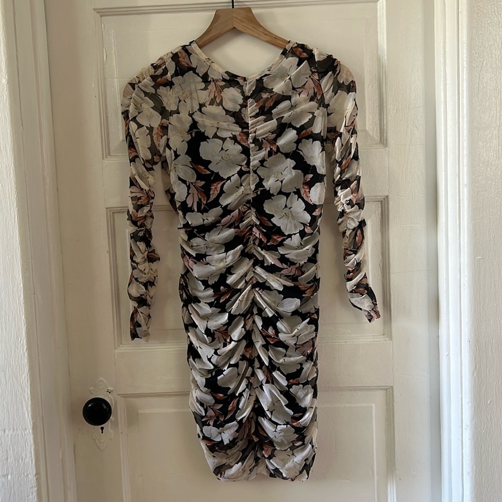 Abercrombie & Fitch mesh floral ruched bodycon dress